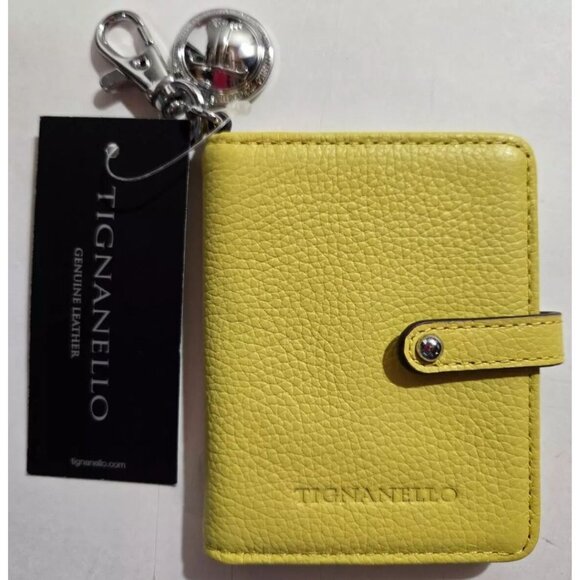 Tignanello Genuine Leather Photo Case Key Chain Main Street Lemon Yellow NWT - Picture 1 of 2